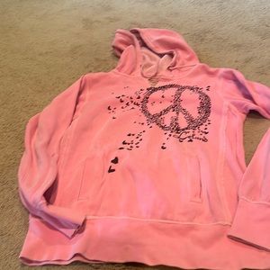 Pink cotton hoodie with peace sign